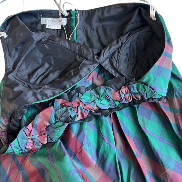 Kay Unger Women's Plaid Halter Cocktail Dress Size 8 - Picture 6 of 11